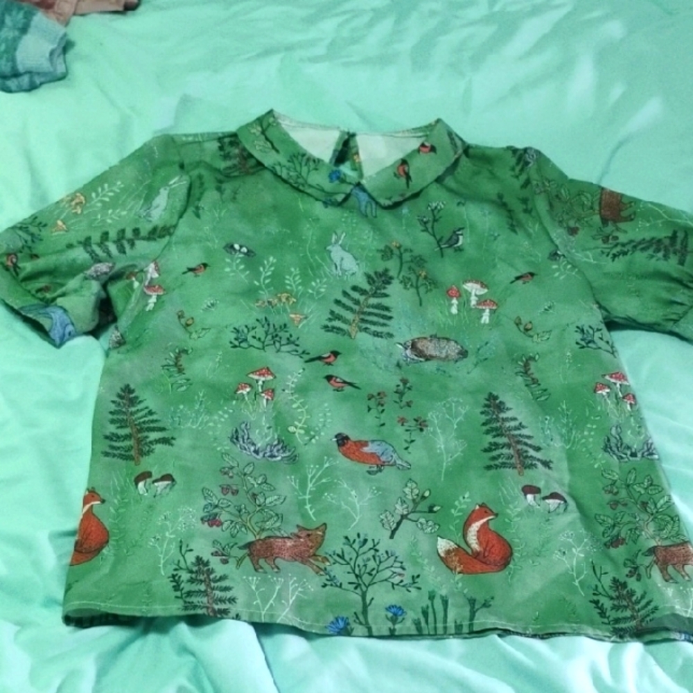 Green Forest Print Blouse